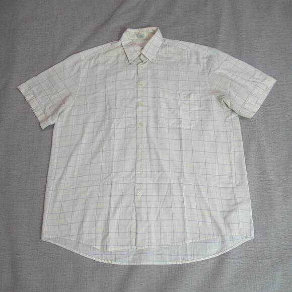 Vintage Haupt Shirt Men 16.5 Yellow Plaid Button Short Sleeve 80s German Grandpa - Picture 1 of 9